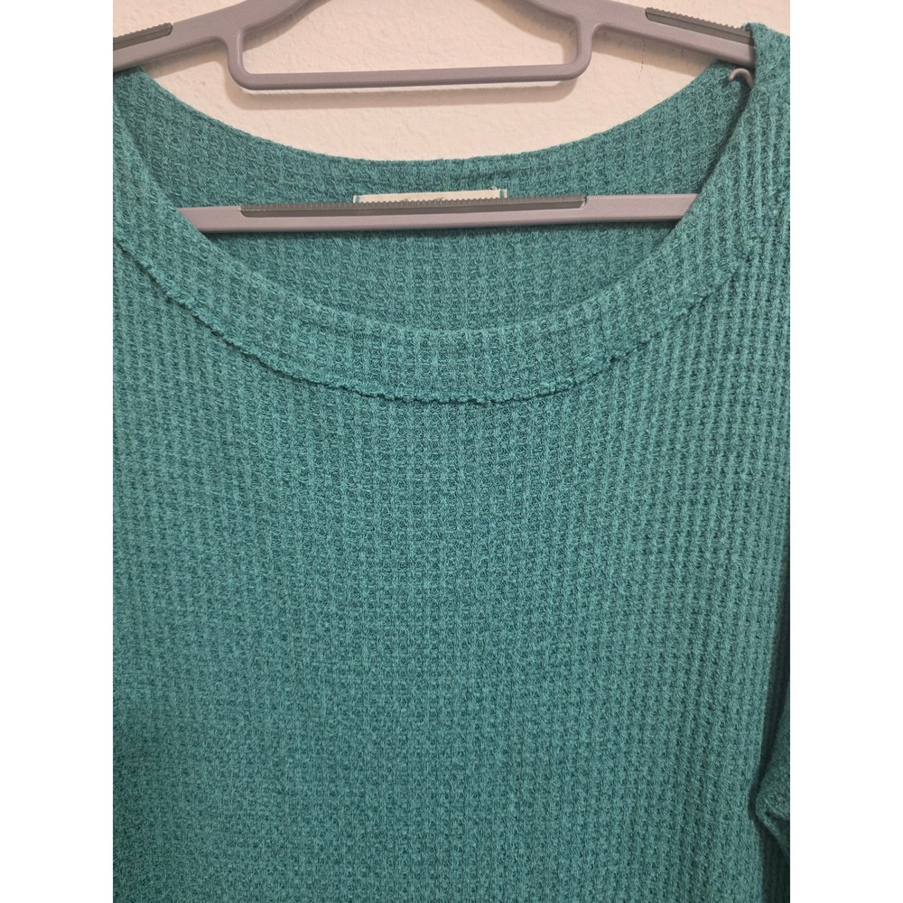 We The Free Teal Waffle Knit Long Sleeve Top Oversized Relaxed Fit - Picture 3 of 5